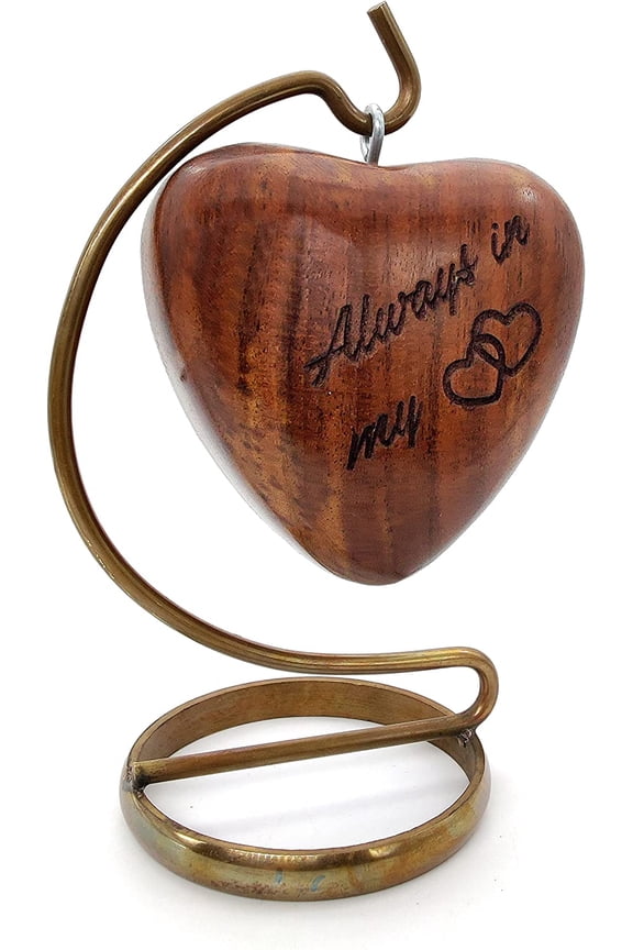 Wooden Heart Urn Keepsake Cremation Urn for Human pet Ashes Handcrafted Urn Heart Shaped - Perfect for Adults & Infants with Brass Stand 6inch with Engraving - Always in My Heart