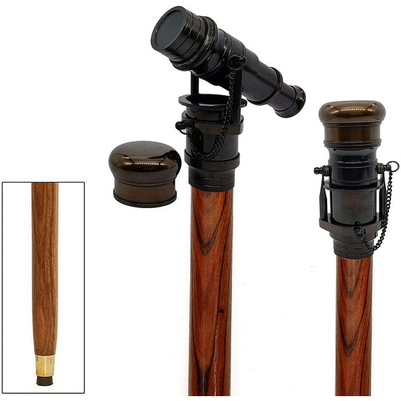 5MOONSUN5's Brass Walking Stick Vintage Handle Victorian Telescope Head Foldable Steampunk Accessories Wooden Walking Stick Cane for Men and Women