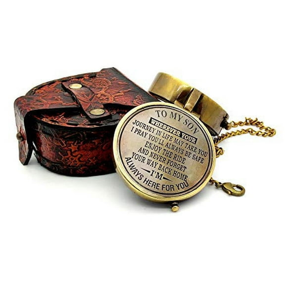 5MOONSUN5's Engraved Brass Compass Gift to My Son/Nautical Gift for Son from Dad/Gift to Son from Mom/Gift for Son,Father Son Gift,Mother Son Gift,Love Mom,Son from Mom, Love Dad/with Leather Cas
