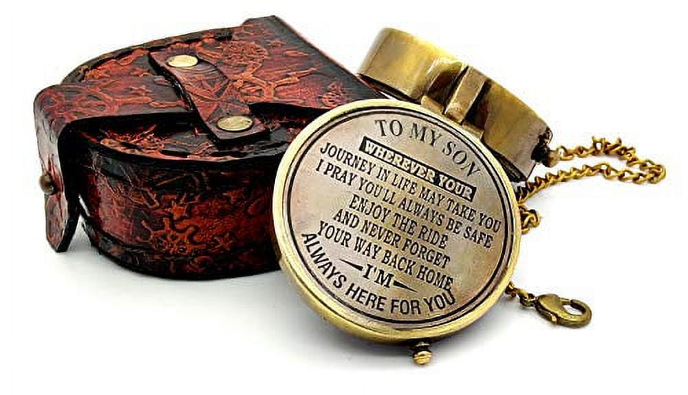 5MOONSUN5's Engraved Brass Compass Gift to My Son/Nautical Gift for Son from Dad/Gift to Son from Mom/Gift for Son,Father Son Gift,Mother Son Gift,Love Mom,Son from Mom, Love Dad/with Leather Cas