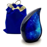 5MOONSUN5s Galaxy Teardrop Urns for Human Ashes, Funeral Cremation Urn with Velvet Bag, Keepsake Urn for Adults, for Your Loved Ones Blue Star Sky Display Urn Capacity 60 Cubic Inches one Side 6