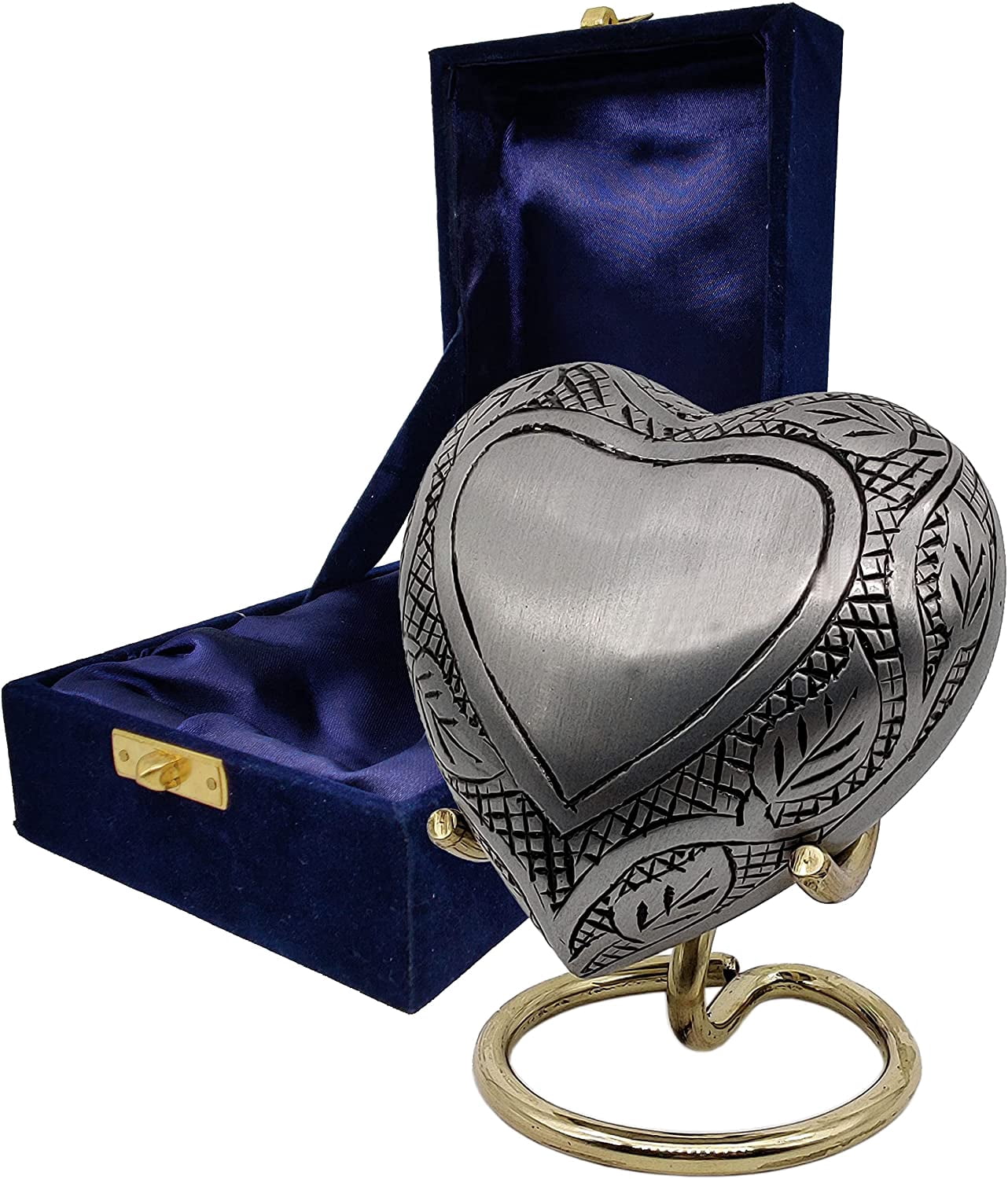 5MOONSUN5's Handcrafted Engraved Heart Urn Keepsake Cremation Urn for Human pet Ashes Engraved Urn Heart Shaped Perfect for Adults & Infants Honor Your Loved One. Comes with Brass Stand & Premium Box