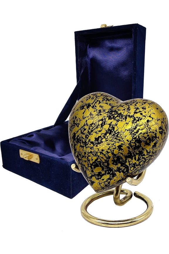 's Handcrafted Heart Urn Keepsake Cremation Urn for Human pet Ashes Golden Urn Heart Shaped - Perfect for Adults & Infants Honor Your Loved One. Comes with Brass Stand & Premium Box