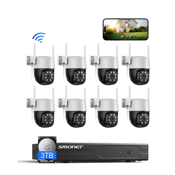 5MP Wifi Security Camera System with 8-Channel NVR, 3TB Hard Drive, 8 Indoor Outdoor Cameras, 360° Ptz, Night Vision, IP66 Waterproof, App Control