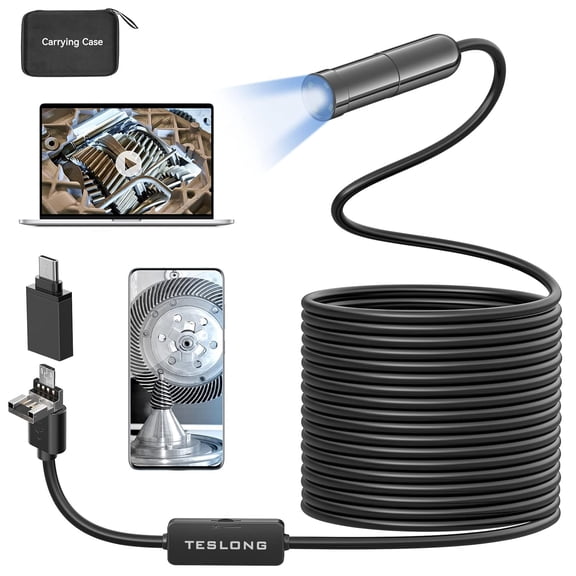 5MP Auto-Focus Endoscope, 3rd Generation USB Borescope with 5.0 Megapixel Inspection Camera, 16.5ft Waterproof Semi-Rigid Cable & Adjustable Led Lights Probe for Android Phone Windows MacBook
