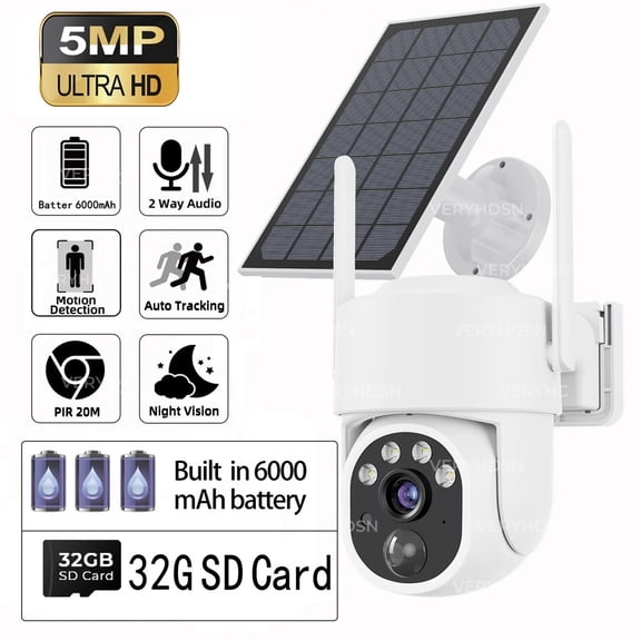 5MP Camera Wifi Outdoor Surveillance Security Camera Solar Panel Surveillance Cameras 6000mAh IP66 Wireless 2 Way Talk Detect Helen's Store