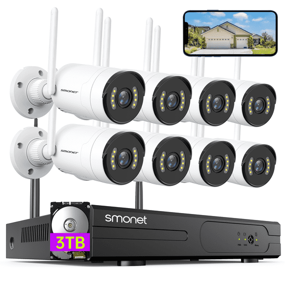 5MP HD, Audio Wireless Security Camera System, 3TB Hard Drive, 8CH Complete Home CCTV Surveillance NVR Kits, 8Pcs Outdoor Indoor IP Cameras Night Vision, IP66 Waterproof, Free Phone APP