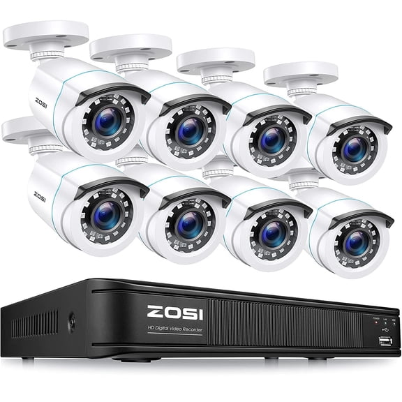5MP Lite Security Camera System, ZOSI H.265+ 8CH DVR 1080P Home Security Camera System Outdoor, 8pcs Surveillance Weatherproof Bullet Cameras,80ft IR Night Vision,Motion Alert,Remote Access, No HDD