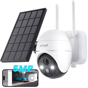 ieGeek 5MP PTZ WiFi Outdoor Wireless Security Cameras Solar, 360° View, Battery Powered Home Surveillance Camera with Color Night Vision, Works with Alexa, 2 Way Audio