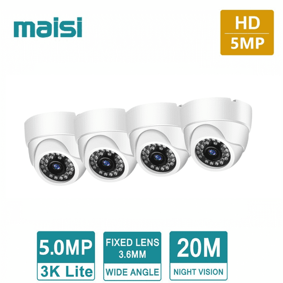 5MP 4-in-1 CCTV Dome Security Camera, Wired AHD Surveillance System, Indoor Use, Clear Night Vision, Power Adapter & BNC Cable Included