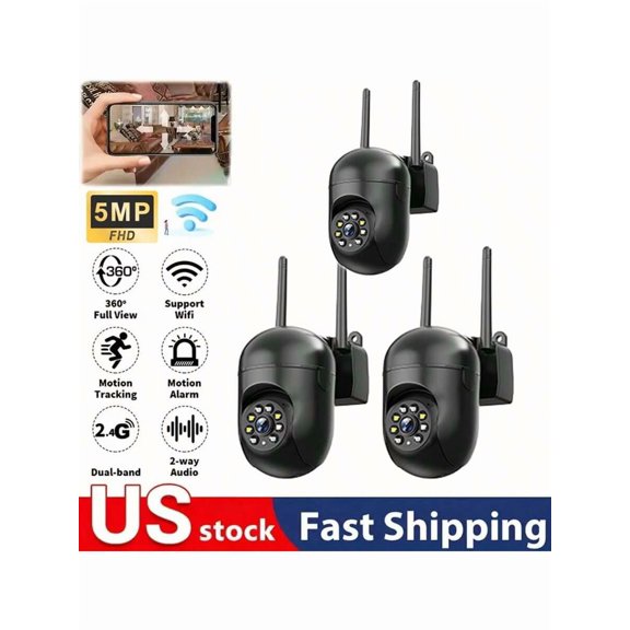 5MP Smart Home Security Camera Wireless With Color Night Vision, Two-Way Audio, Motion Tracking And App Control