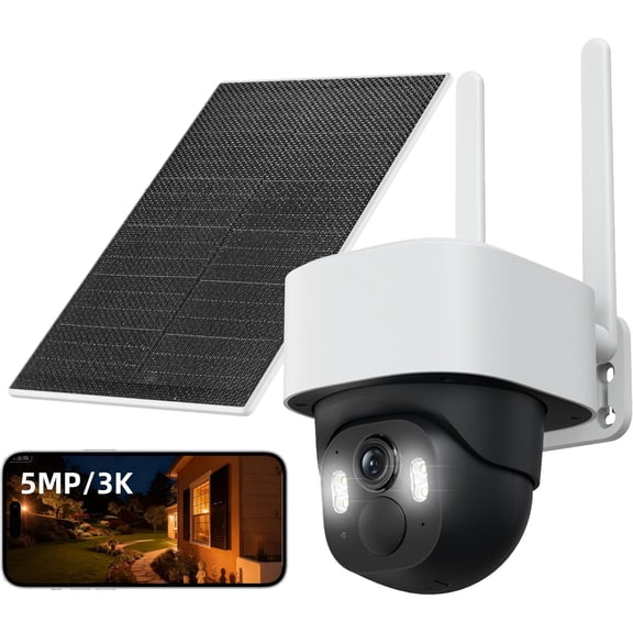5MP Solar Camera Outdoor, 3K UHD WiFi PTZ Camera with Color Night Vision, Motion , AI Human/ Detection, 2-Way Audio, Support 256GB SD, IP65