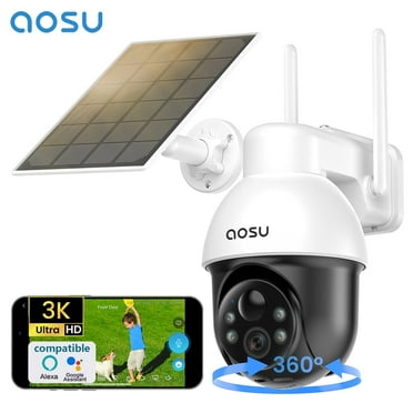 AOSU Solar Security Camera,5MP Wireless Outdoor Cameras,360° Surveillance,Auto Tracking, Human/Vehicle Detection,works with Alexa/Google Assistant