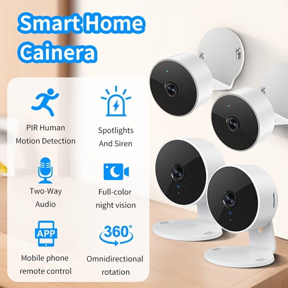 5MP WiFi Security Camera 4-Pack, AI Human/Pet Detection, Day/Night Vision, Real-Time Alarm, App Control for Home & Business