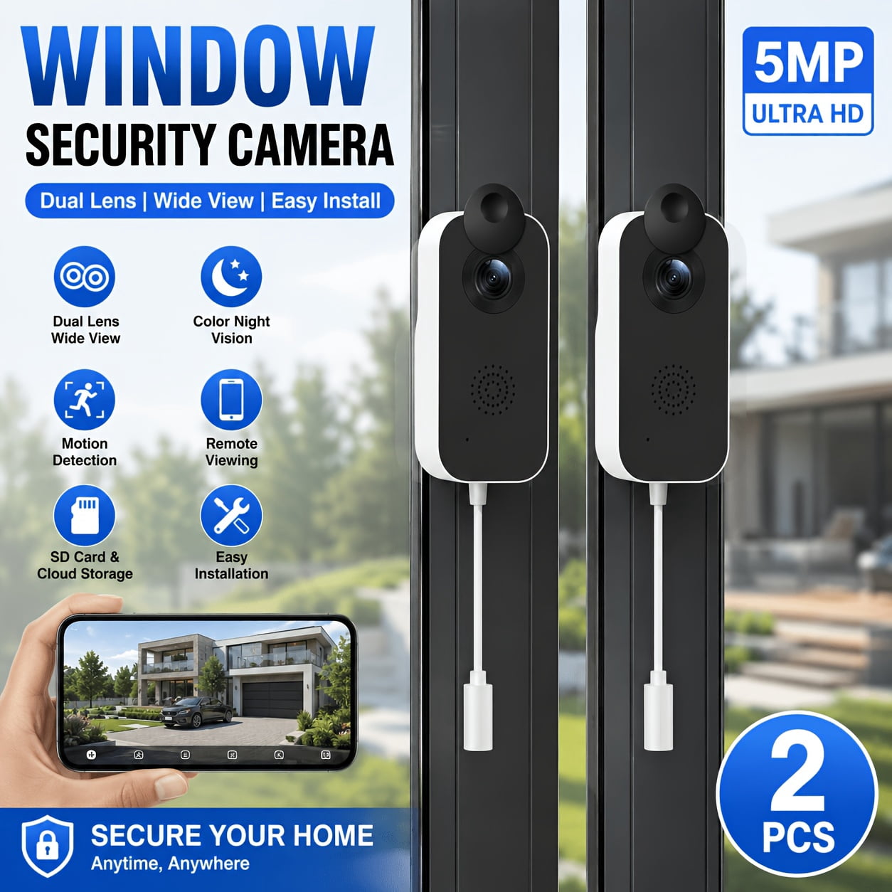 Dual Security Camera 5MP Window Security Camera With Dual Lens, 2.4G/5G WiFi Indoor Camera ...