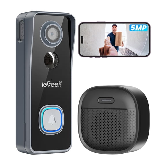 5MP Wireless Doorbell Camera with Chime - No Subscription, Voice Changer, 2-Way Audio, PIR Motion Detection, 2.4GHz WiFi, Alexa Compatible