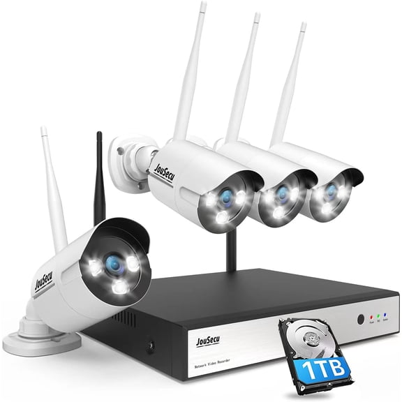 5MP Wireless Security Camera System No Hard Drive, 8 Channel Surveillance NVR Kits and 4pcs Super HD 5MP Outdoor Indoor WiFi Bullet Camera for Home Full Color Night Vision (3MP)