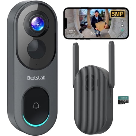 5MP Wireless Video Doorbell Camera,180° Head-to-Toe View, AI Motion Detection, VR Mode, Battery or Wired Powered, Easy Installation, Weatherproof, No Monthly Fee, 2.4GHz WiFi