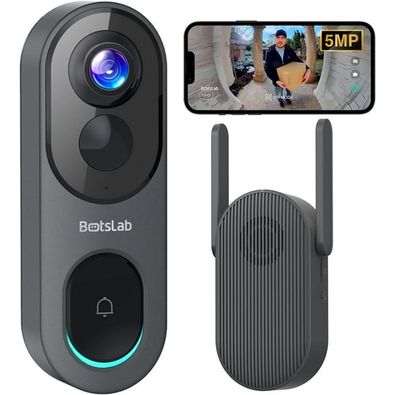 5MP Wireless Video Doorbell Camera,180 Head-to-Toe View, AI Motion Detection, VR Mode, Battery or Wired Powered, Easy Installation, Weatherproof, No Monthly Fee, 2.4GHz WiFi