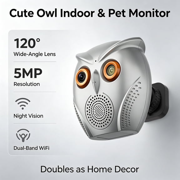 5MPHD Owl Shape Indoor Camera, AI911 Smart Function, 2.4G&5G Dual Band WiFi, 120 Wide Angle, Auto IR Night Vision, Two-Way Audio, Motion Human Detection, Indoor Home Baby Pet Smart Surveill