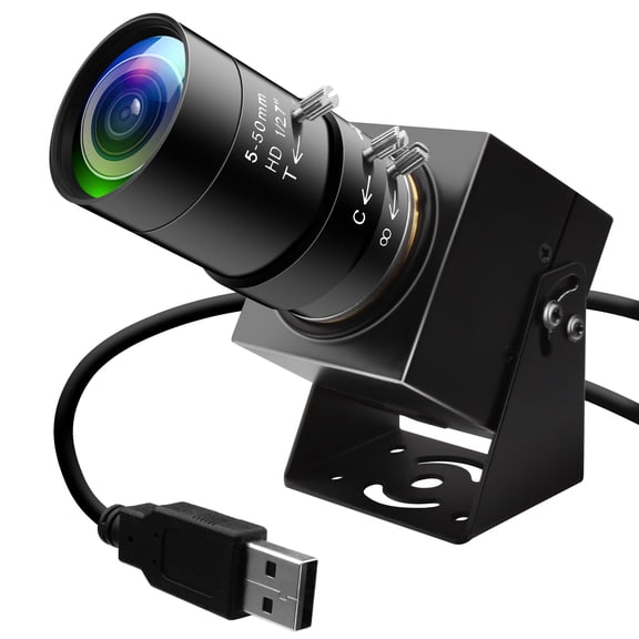 5Megepixels USB Camera 1944P 30fps Color Industrial Telephoto Webcam with CS Mount 5-50mm 10X Manual Zoom Lens PC Computer Camera Plug and Play for Windows Linux Laptop OpenCV