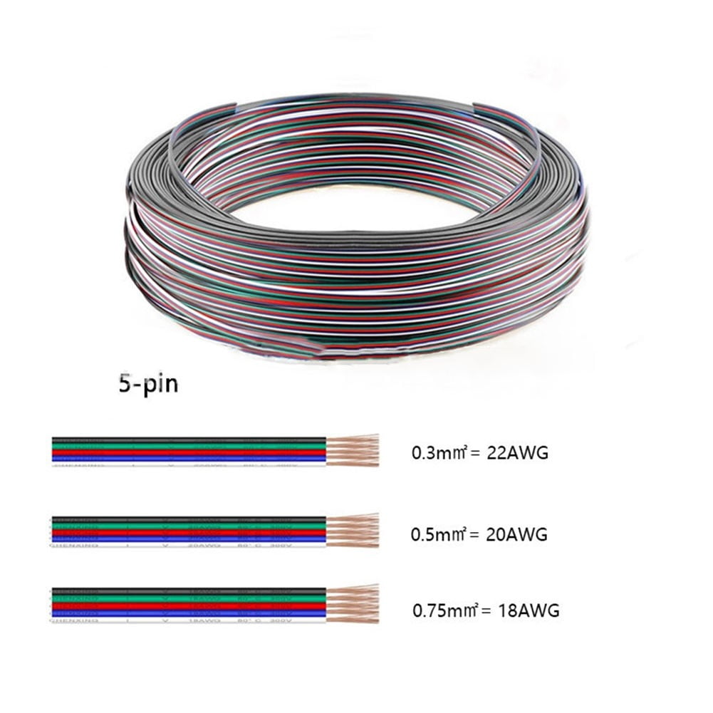 5Meter Extension Cable 5 Pin Wire Cord, Hookup Electrical 5 Color Wire Stranded