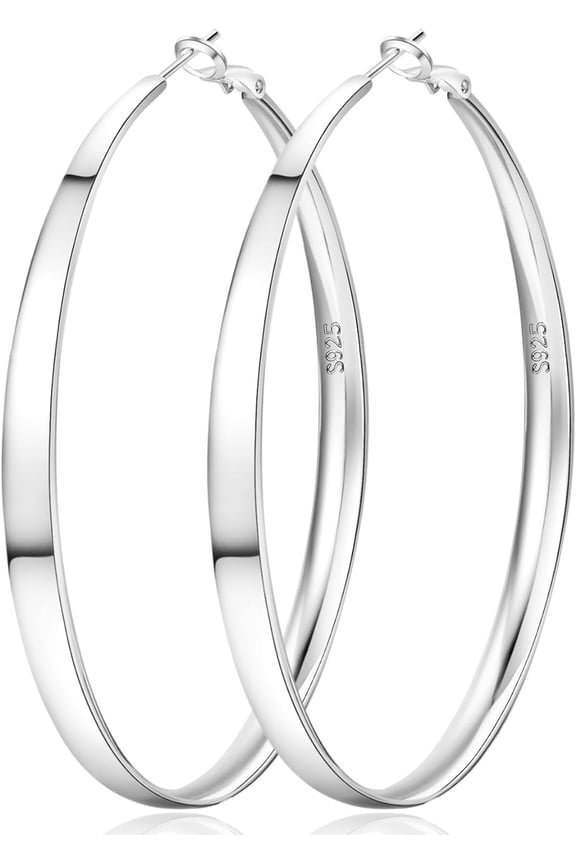 5Mm Wide 925 Sterling Silver Hoop Earrings For Women Hypoallergenic Extra Large Silver Hoop Earrings Large Oversize Big Silver Thick Hoop Earrings For Women 30/40/50/60/70Mm[Z4418]