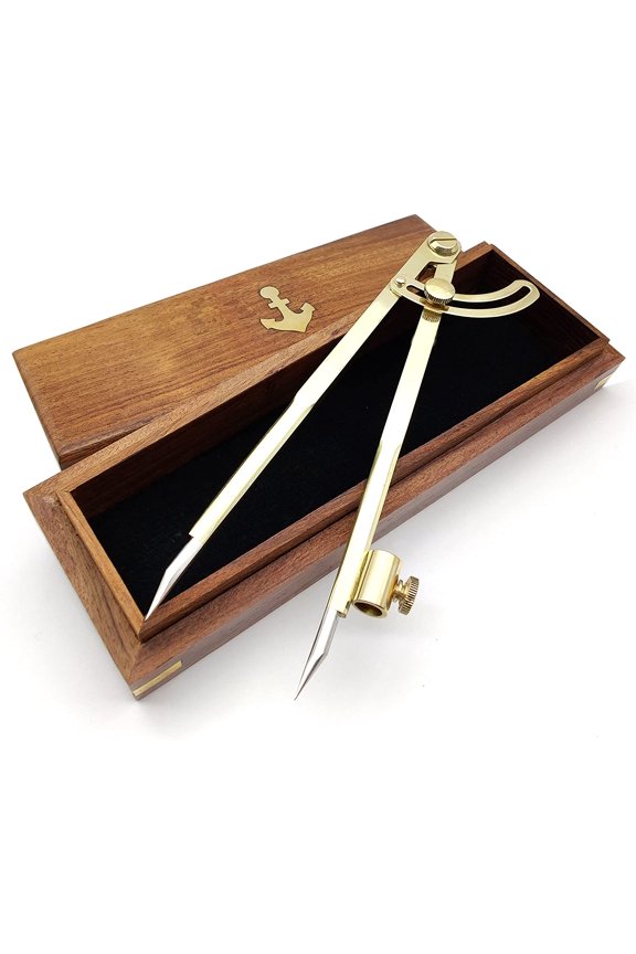's 8 Inch Large Pencil Marking Compass Circle Leather Scratch Compass Maker Scriber Marking Wing Divider, Ideal for Drawing Circles, Scribing Wood Metal, Drafting,Map Plotting with wooden box
