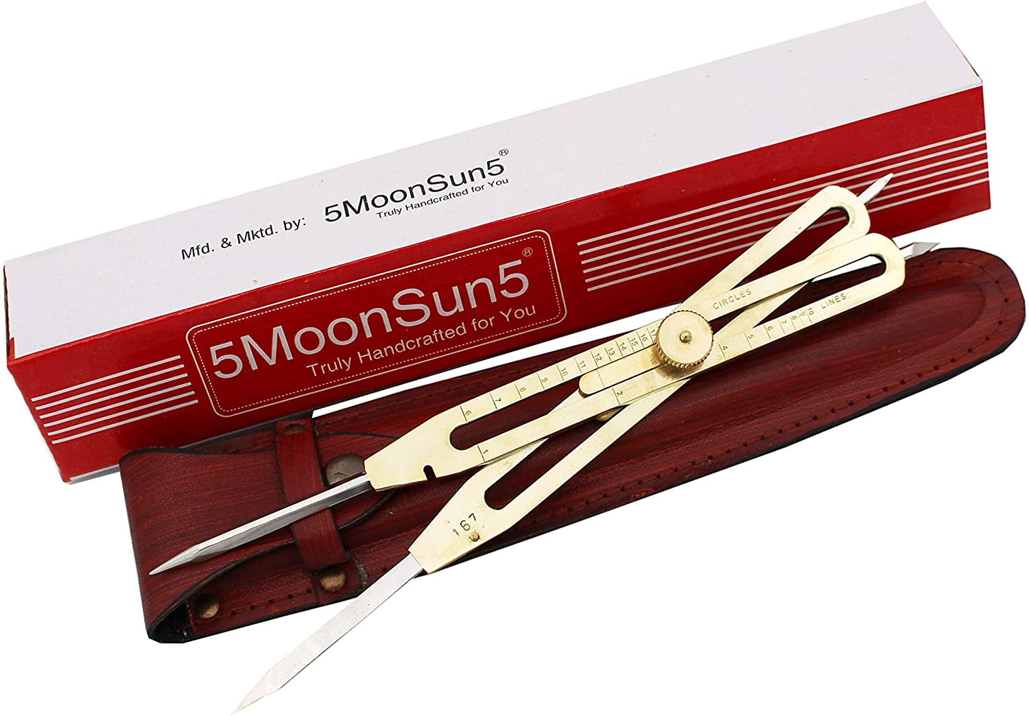 5MoonSun5's Artist Proportional Scale Divider Drawing Tool Professional 9 Long Solid Brass with Heavy Duty Steel Point Executive Promotional Drafting Gift with Leather Case Tool for Art Projector.