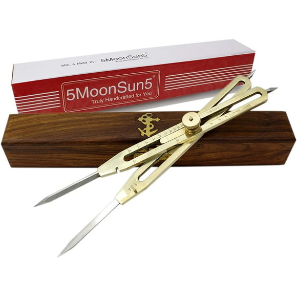 5MoonSun5's Artist Proportional Scale Divider Drawing Tool Professional Long Solid Brass with Heavy Duty Steel Point Executive Promotional drafting gift with Wooden box great tool for art projector 9”