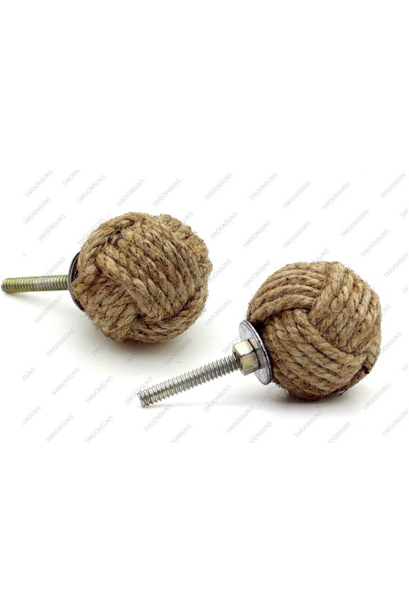 's Jute Knobs Rope Knot Drawer Pulls and Knobs Pull and Push Handle Knobs for Cabinets, Wardrobes & Kitchen Cupboards Nautical knob Hardware Vintage Decor, 35 mm (Pack of 2)
