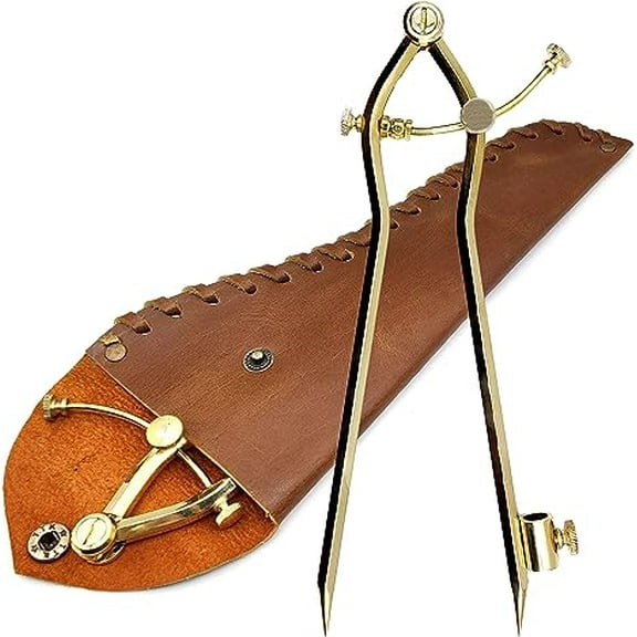 5MoonSun5's Large Pencil Marking Compass Circle Leather Scratch Compass Maker Wing Divider, Ideal for Drawing Circles, Scribing WoodMetal, Drafting,Map Plotting steel tip with leather cover 8 Inch