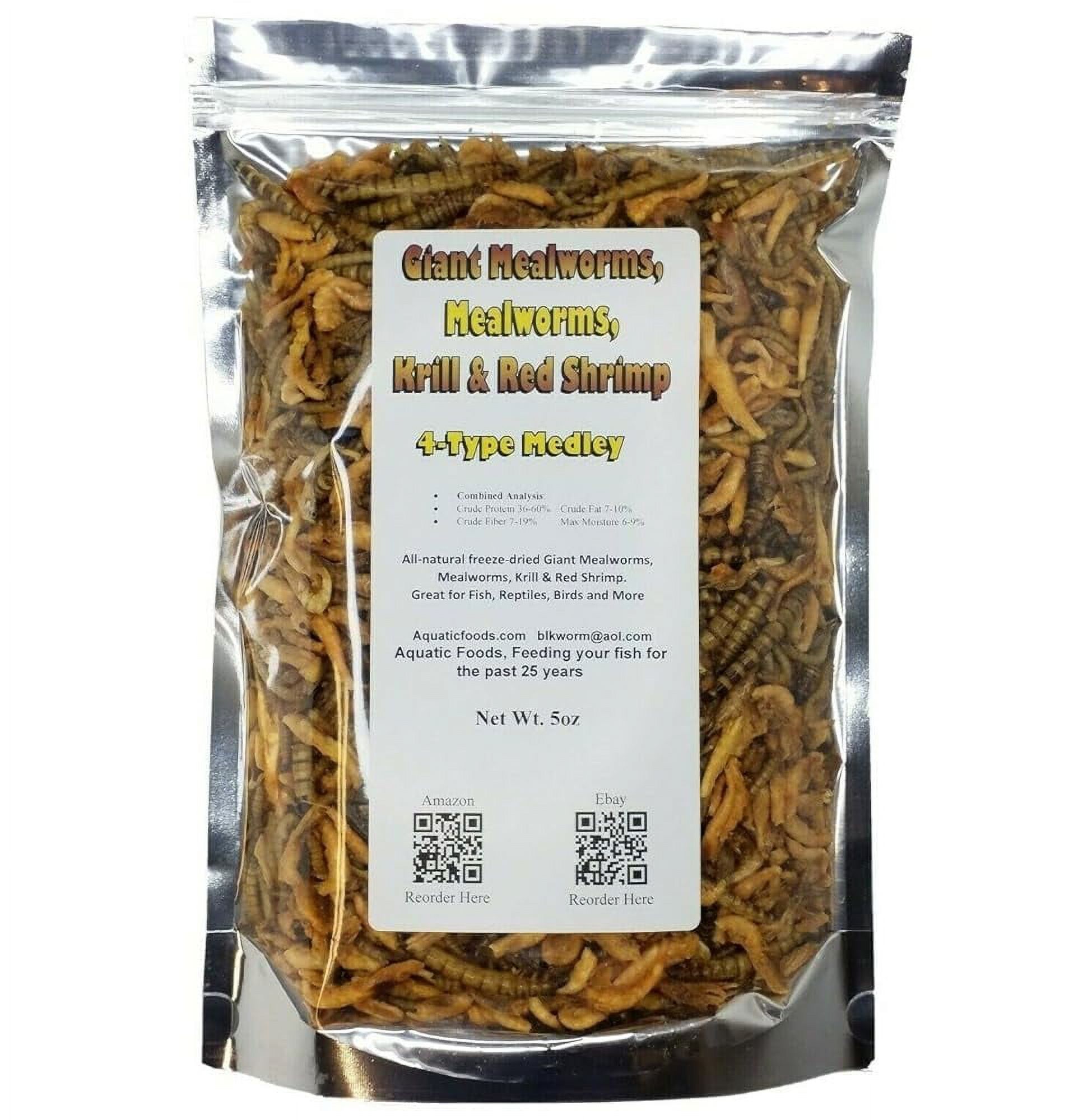 5Oz 4Type Medley Of Freeze Dried Small &Giant Mealworms, Krill, Red Shrimp For Large Tropicals