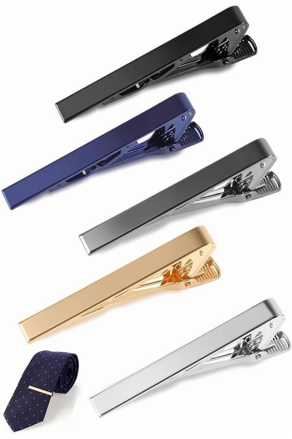 5P Tie Clips For Men, 5 Different Color Tie Bar, Stainless Steel Tie Clip For Business, Wedding, Anniversary, Father's Day Gifts and Daily Life