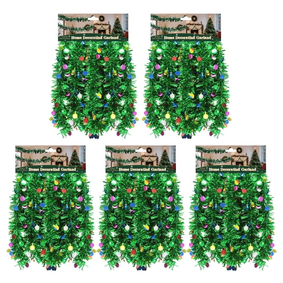 5PACK 10Feet Green Christmas Tinsel Garland with Colorful Polka Dots Metallic Tinsel Twist Garland Glittering Decoration for Christmas Tree Decor Wedding Summer Luau Birthday Party