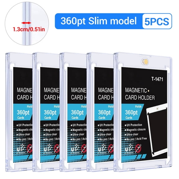 5PACK 360pt Magnetic Card Holders for Trading Cards, Clear Acrylic Protectors for Trading Sports Cards - UV Protection