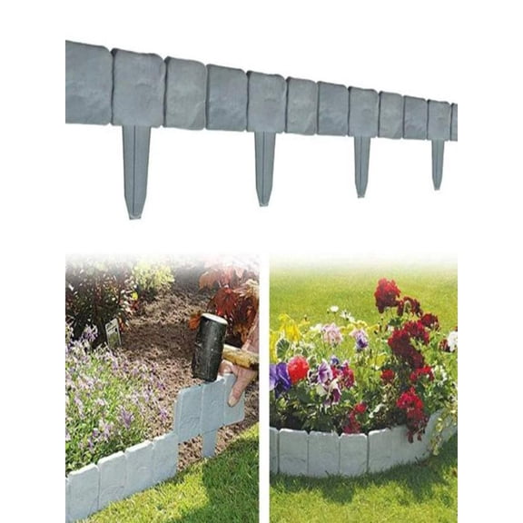 5PACK Imitation Stone Garden Fence Flexible Splicing Guardrail for Garden Borders, Easy Assembly & Durable for Lawn Edging, Flower Beds and Path Division