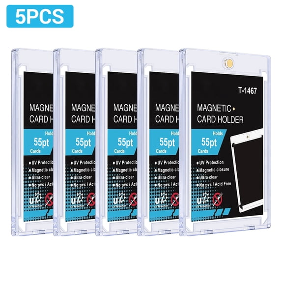 5PACK Magnetic Card Holder, 55PT Hard Acrylic Display Case with UV Protection for Sport Game Trading Baseball Football Cards Collect Storage