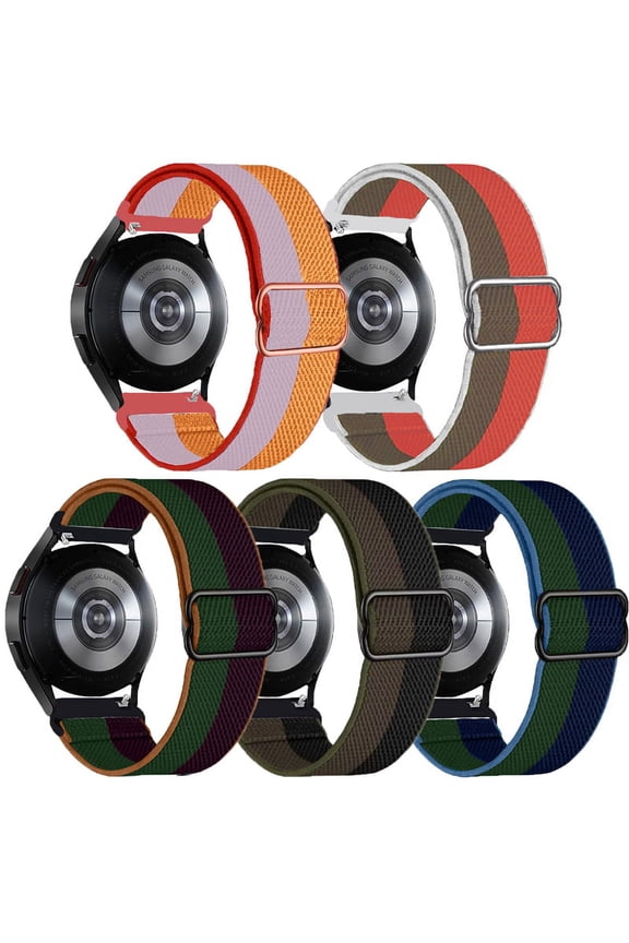 5PACK Nylon bands compatible with Samsung Galaxy Watch Active 2 44mm 40mm/Active 40mm/Galaxy Watch 3 41mm/ Galaxy Watch 4 40mm 44mm /Galaxy Watch 42mm, 20mm Stretchy Sport Loop Breathable Wristband
