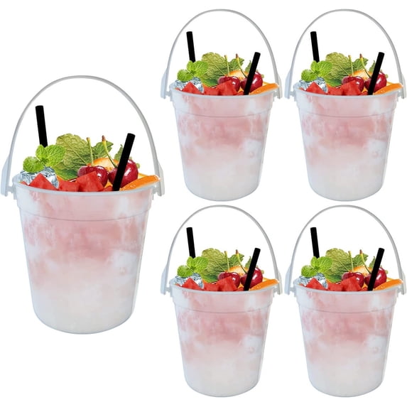 5PACK Buckets 32oz Reusable for Drinks Ice Smoothie Translucent for Bar Beach Party