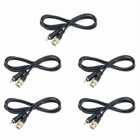 5PC 1.5M BNC to AV Cable Bnc to Male Adapter Video Recorder Tv Line Q9 Monitoring,5 x 1.5M Coaxial extend cable,Black