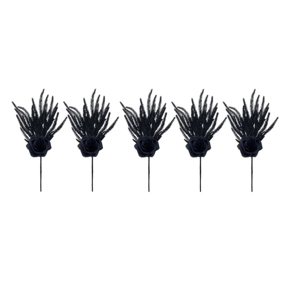 5PC 17.7 Inch Halloween Artificial Branches Set Black Pine with Black Rose, Stems Centerpiece for Vase Garland Table, Halloween Party Fall Decor Display