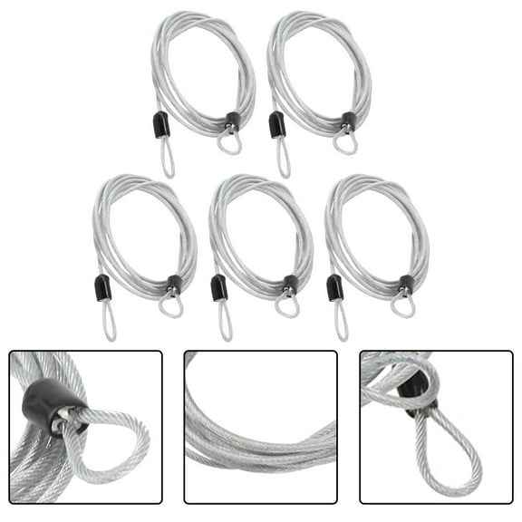 5PC 2M Lock Wire Braided Steel Double Loop Security Anti Theft Coil Cable Bike