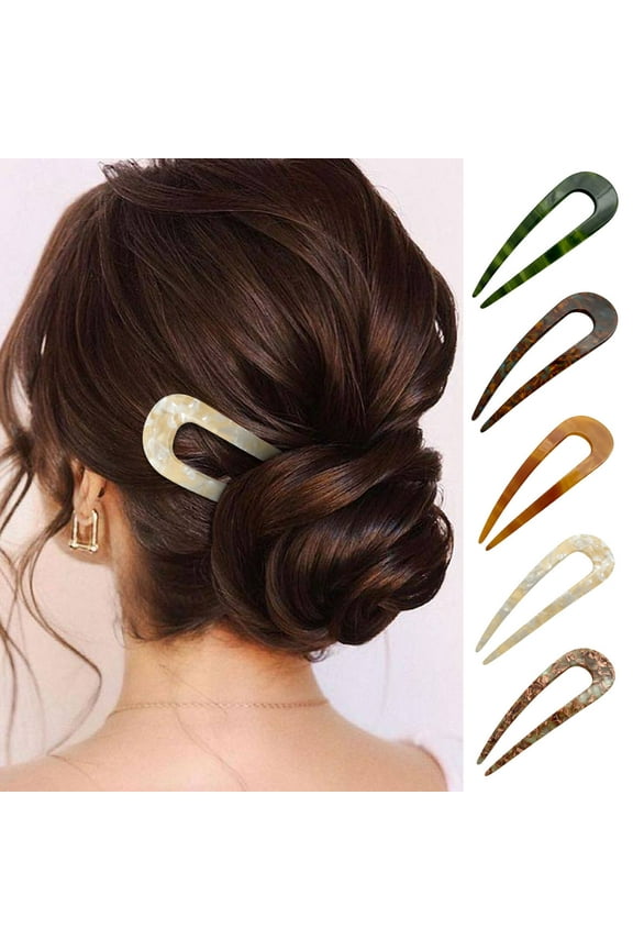 5PC Acetic U Shape Hairpins For Women, Rvkxad Elegant U Shaped Hair Sticks, Lightweight Non-Slip French Hair Chignon Pins For Prom Wedding Party Work