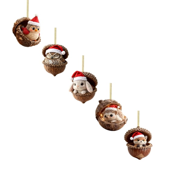 5PC Animal Christmas Ornaments 2D Acrylic Seasonal Hangable Decorations for Christmas Tree Home Office Living Room Garden Front Door Wall Mantel Window Wreath,3.14 Inch