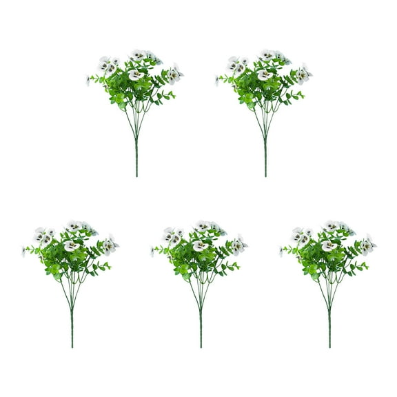 5PC Assorted Artificial Flowers Set - Silk Pansies & Eucalyptus Leaves - Realistic Home Decor for Indoor & Outdoor Use - 5-Piece Floral Arrangement