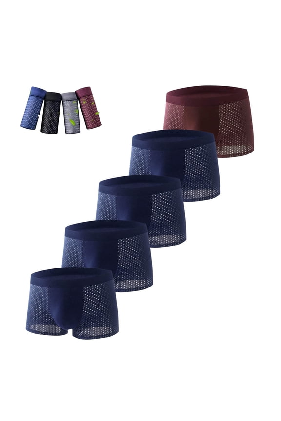 5PC Big & Tall Men's 3XL Boxer Briefs - Dark Blue, 100% Polyester Perforated, Breathable Durable Underwear for Plus Size