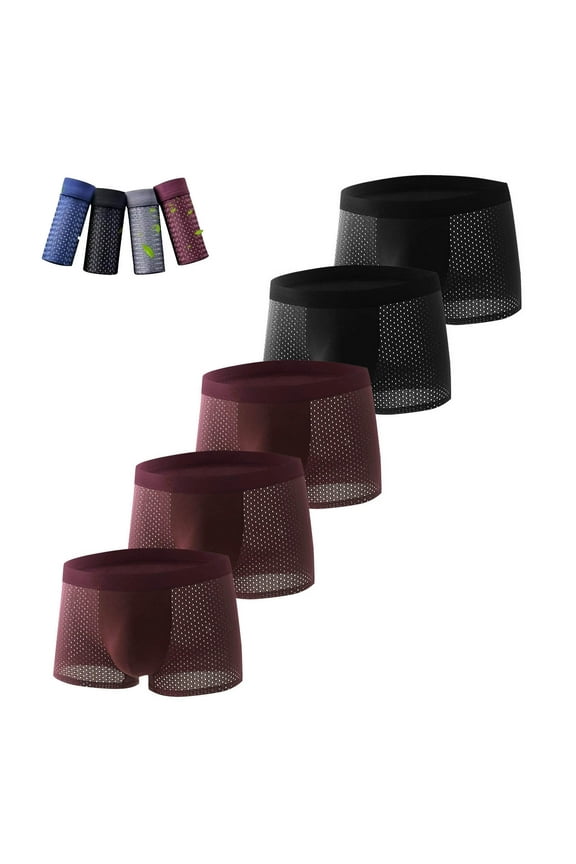 5PC Big & Tall Men's 4XL Underwear - Black 100% Polyester, Mesh Sides for Breathability, Durable Wrinkle-Free, Comfortable Waistband, Affordable Plus Size