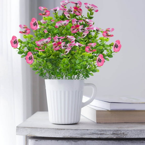 5PC Bundles Artificial Flowers for Outdoor, Multicolor UV Resistant Fake Pansies Bulk, Large Plastic Faux Plants Silk Floral, Artificial Eucalyptus Leaves for Indoor Outside Ornament