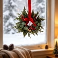 thumbnail image 1 of 5PC Christmas Norfolk Pine Kitchen Cabinet Wreaths, 10.6 Inch Mini Wreaths with Red Berries, Ribbon Bows and Jingle Bells for Door, Window, Wall, Farmhouse Decor, 1 of 4